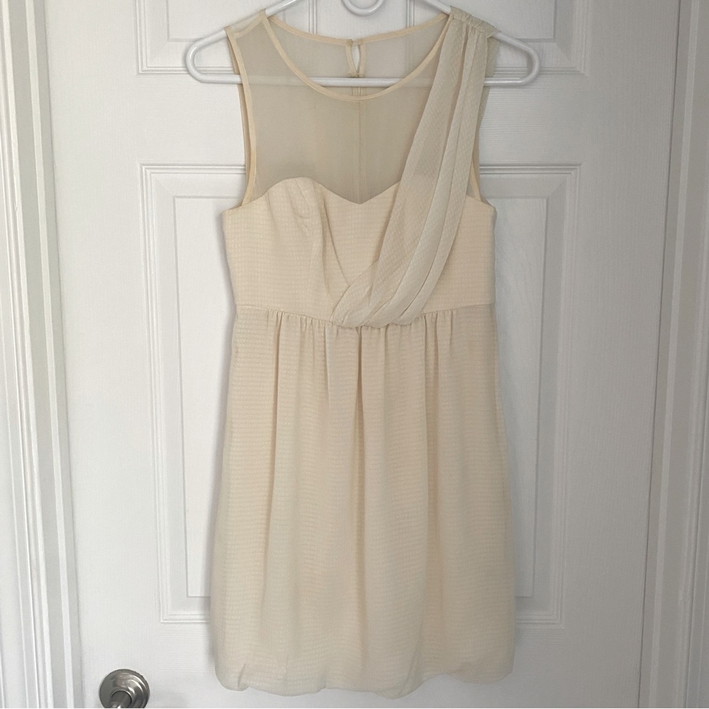 Tibi Cream Sweatheart Dress with One Shoulder Draping